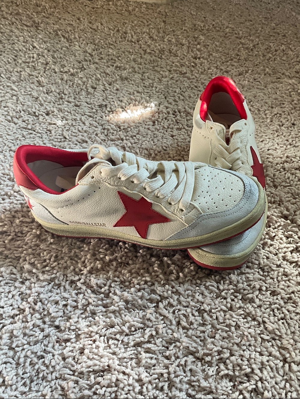 Golden Goose White Leather Sneakers with Red Star Accent
